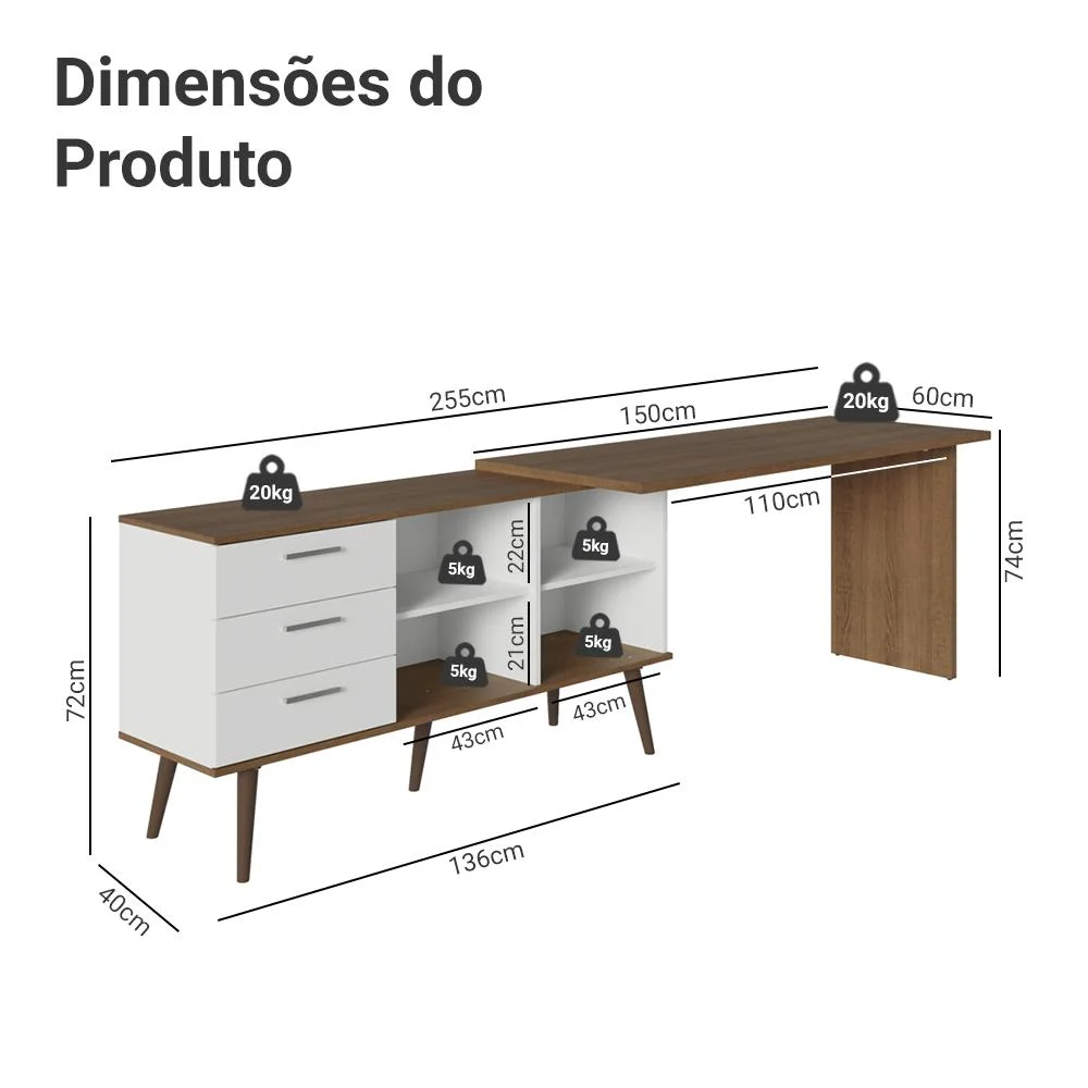 Escrivaninha Em L Mesa Para Computador Gamer 3 Gavetas Branco/rustic Lisboa Madesa Escrivaninha Em L Mesa Para Computador Gamer 3 Gavetas Branco/rustic Lisboa Madesa