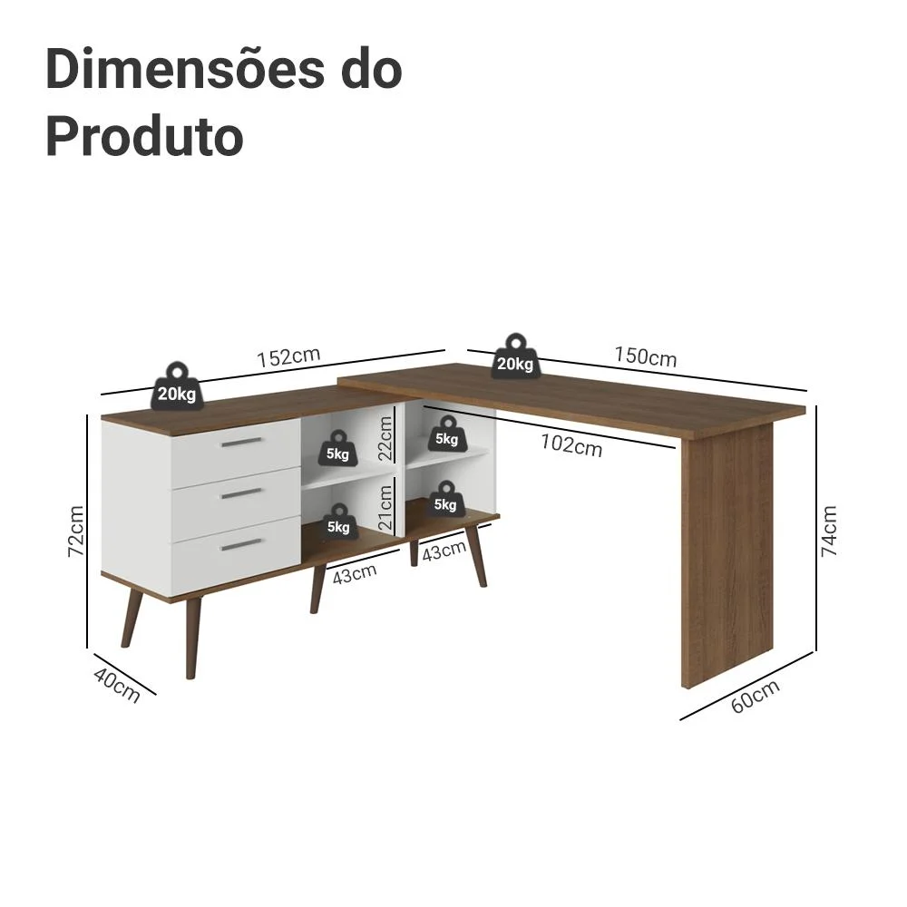 Escrivaninha Em L Mesa Para Computador Gamer 3 Gavetas Branco/rustic Lisboa Madesa Escrivaninha Em L Mesa Para Computador Gamer 3 Gavetas Branco/rustic Lisboa Madesa
