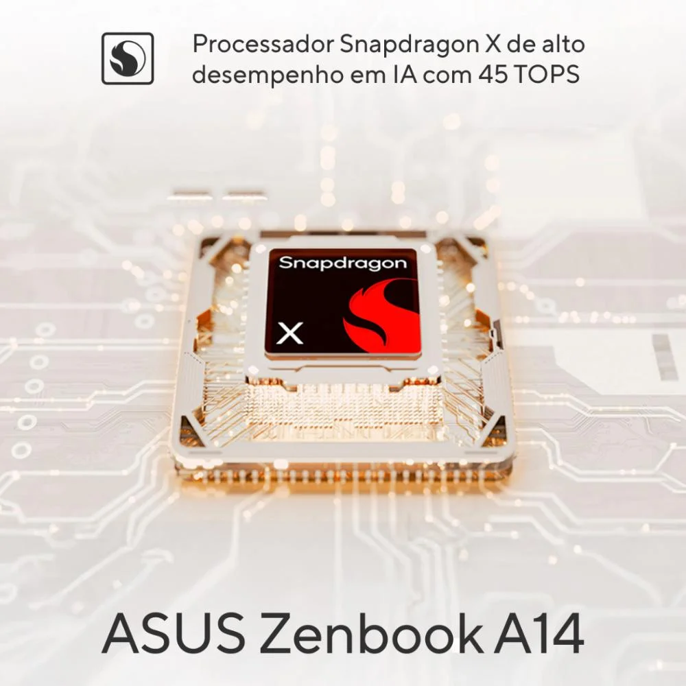 Notebook Asus Zenbook A14 Ux3407qa, Snapdragon X1 26 100, 32GB RAM, SSD 1TB, Tela 14" OLED Fhd, WINDOWS 11 Home, Bege - Qd391w