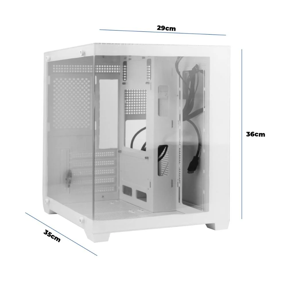 Gabinete Branco Gamer Mini Tower Vidro, 5 Slots De Expansão, Entrada Usb 3.0 P2, Painel Transparente, Home Office, Escritório