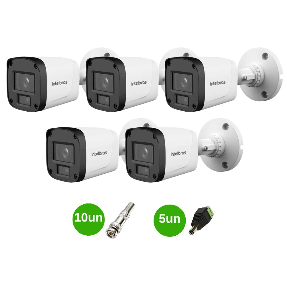 Kit 5 Câmeras Intelbras Vhl 1220 B G8 Bullet Full Hd 1080p Visão Noturna 20m Ip66 + Conectores