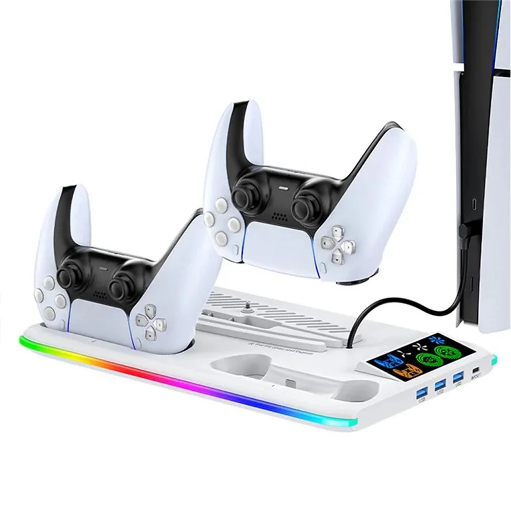 Base Cooler Para Ps5 Pro Slim Fat Suporte Dock Controles LED Iv-p5364