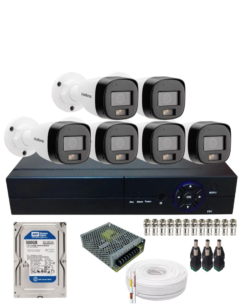 Kit 6 Câmeras De Segurança Intelbras Vhd 3220 B Full Color Com Áudio Dvr 8 Canais Incluso Hd De 500gb