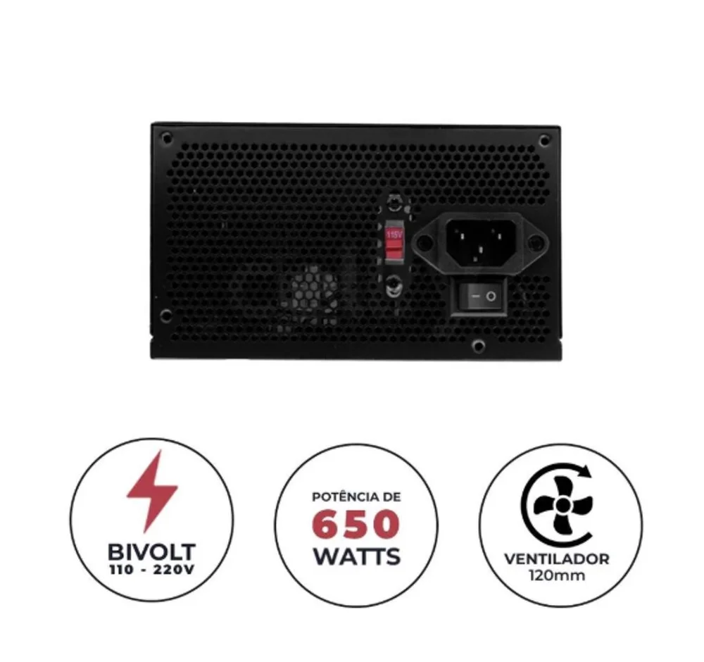 Fonte Alimentação Atx 650w Bivolt PC Computador Fonte Alimentação Atx 650w Bivolt PC Computador