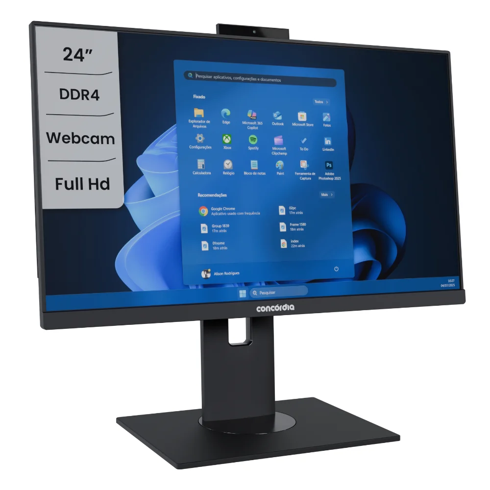 "Computador All In One Concórdia Core i3 12100 8GB Ddr4 SSD 256gb 23.8"" Full Hd Webcam Wifi WINDOWS 11 Pro Preto" em Campinas