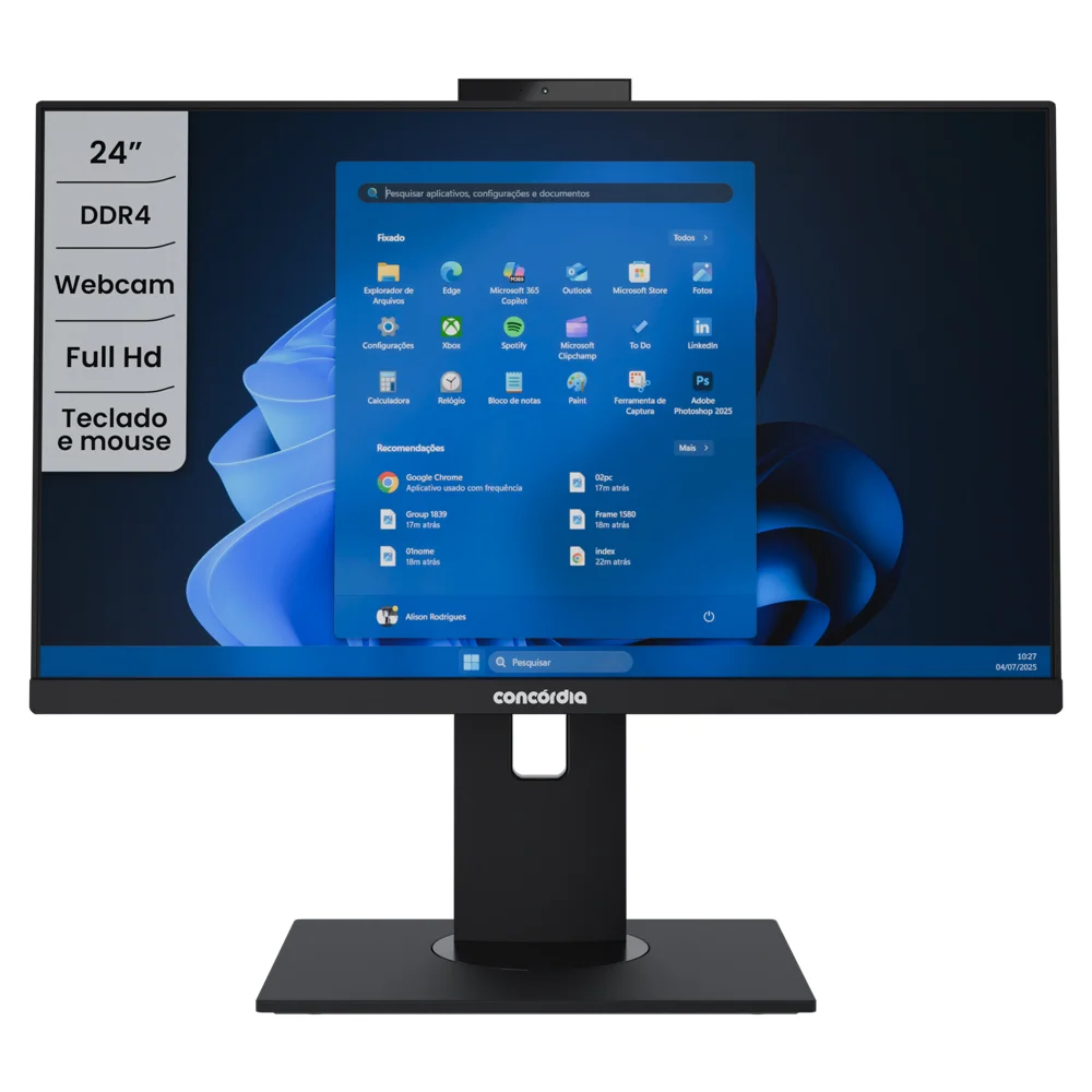 "Computador All In One Concórdia Core i3 12100 8GB Ddr4 SSD 256gb 23.8"" Full Hd Webcam Wifi WINDOWS 11 Pro Preto" em Campinas - foto 4