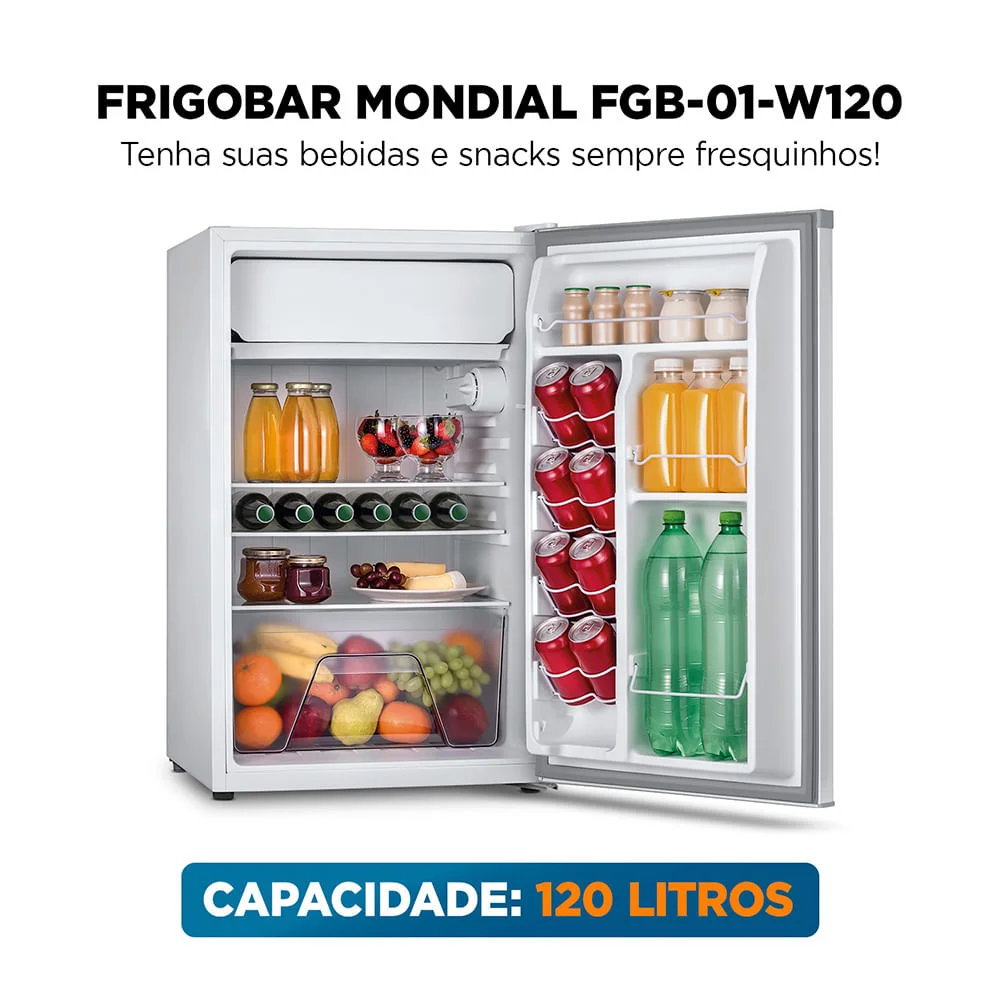 Frigobar Mondial 120l Porta Reversível Branco Fgb-01-w120 Frigobar 120l -  Fgb-01-w1200 - 220v/60hz