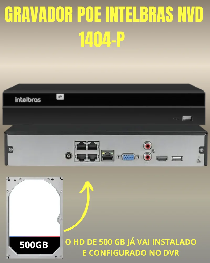 Kit 2 Câmeras Ip Vipc Intelbras Nvd 1404p Hd 500gb
