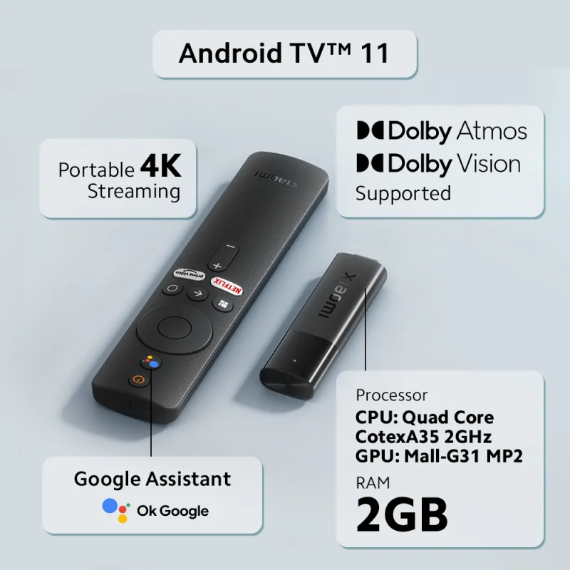 Xiaomi-mi tv stick 4k versão global, 1gb de ram, 8gb rom, tv android 9.0 inteligen