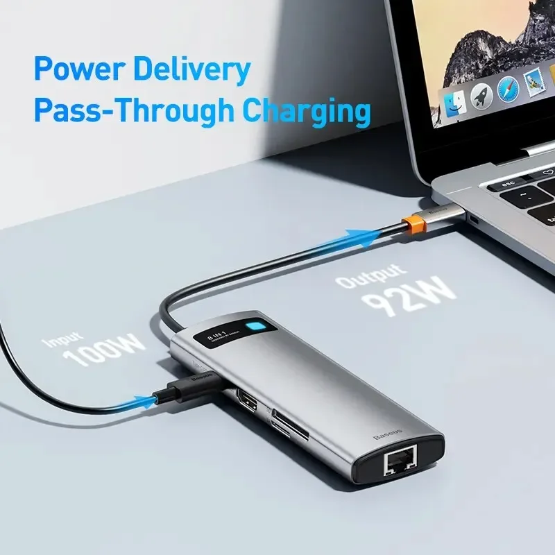 Hub Usb-c Baseus 8 Em 1 Dockstation Hdmi 4k Usb 3.0 Sd 100w em Campinas - foto 3