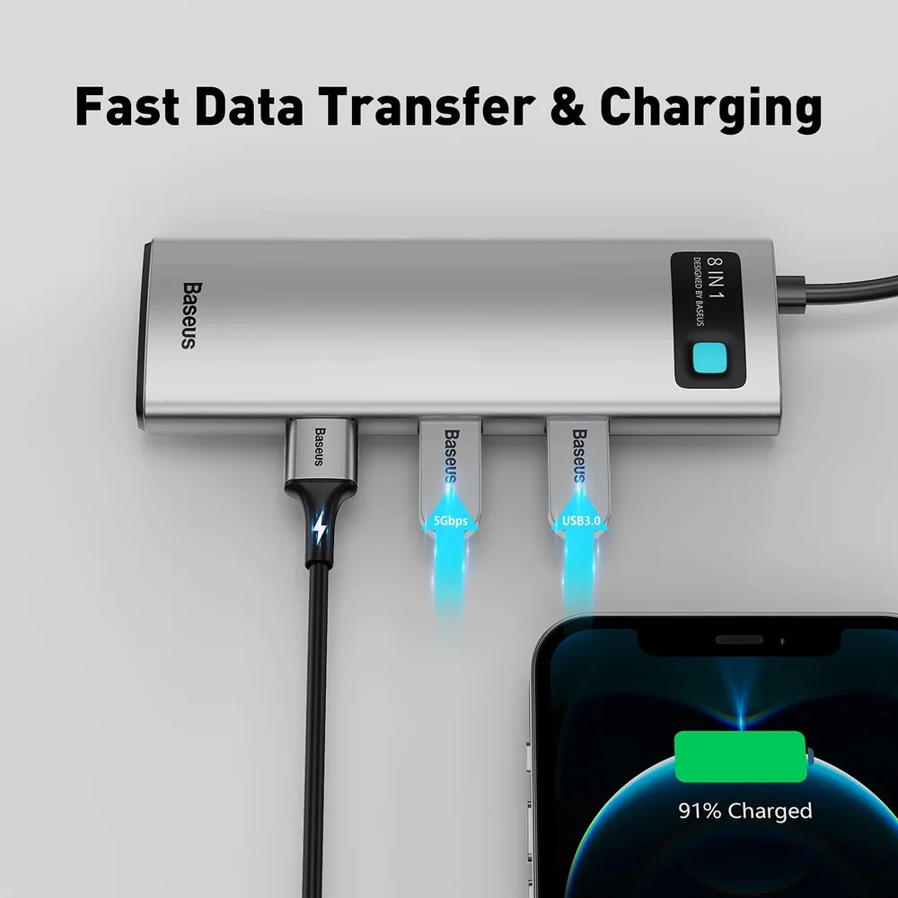 Hub Usb-c Baseus 8 Em 1 Dockstation Hdmi 4k Usb 3.0 Sd 100w em Campinas - foto 4