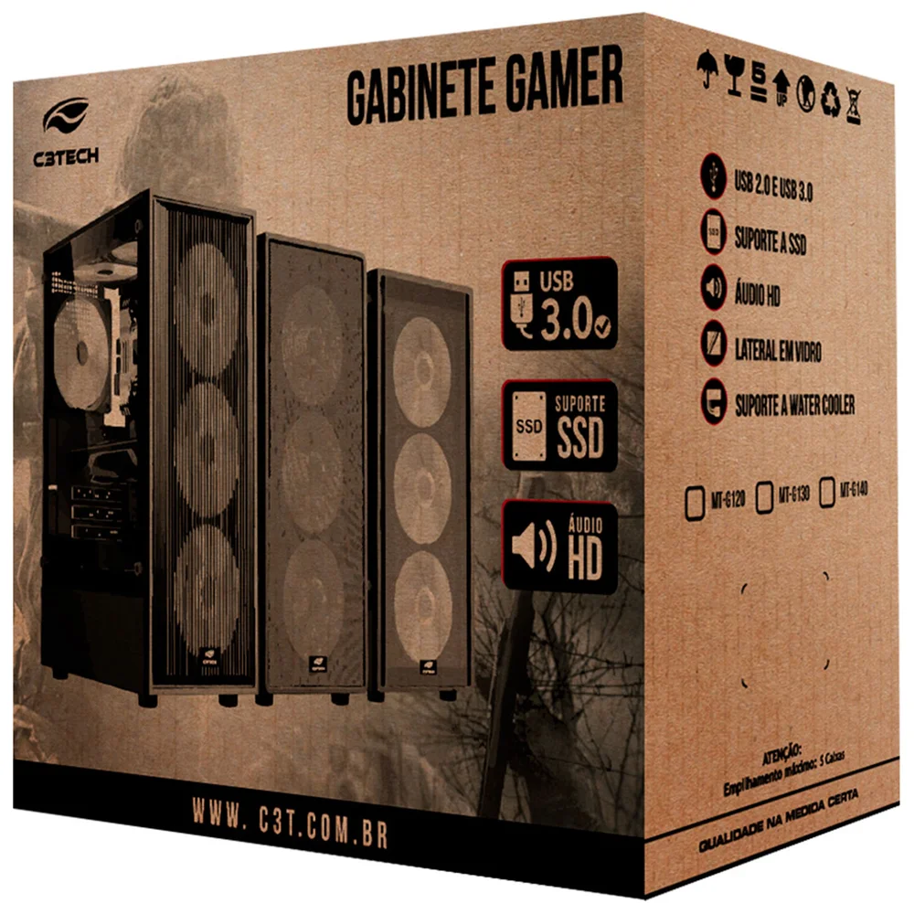 Gabinete Gamer C3tech Mt-g120bk Sem Fonte Preto