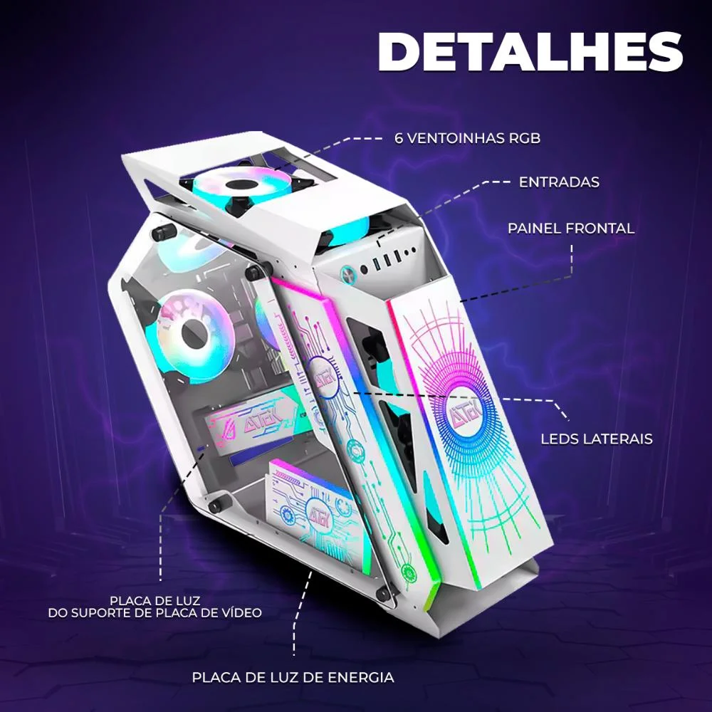 Gabinete Gamer Rosa Vidro Temperado 6 Ventoinhas RGB Compatível Com Gpu De Até 295mm Gabinete Gamer Rosa Vidro Temperado 6 Ventoinhas RGB Compatível Com Gpu De Até 295mm
