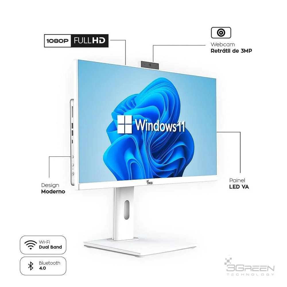 "Computador All In One 24"" Branco, Intel i5 9400, 16gb Ddr4, SSD 1TB, WINDOWS 11  , Webcam, Wi-fi, 3green Unique" em Campinas - foto 4