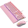 Kit Teclado E Mouse Mecânico Dpi 7200 Abnt2 Gamer Luz LED RGB Switch Red Usb Computador PC Fire Phoenix Bk-06 Rosa