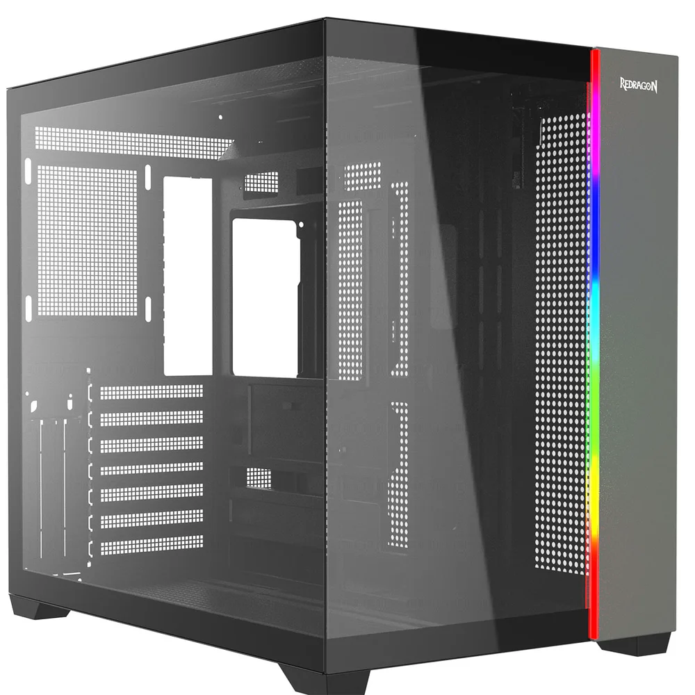 Gabinete Gamer Mid Tower Sem Fan Sem Fonte Ca-614b Tesseract RGB Preto Redragon