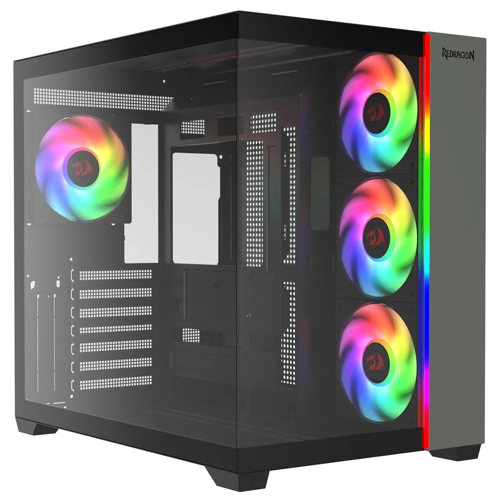 Gabinete Gamer Mid Tower Sem Fan Sem Fonte Ca-614b Tesseract RGB Preto Redragon Gabinete Gamer Mid Tower Sem Fan Sem Fonte Ca-614b Tesseract RGB Preto Redragon