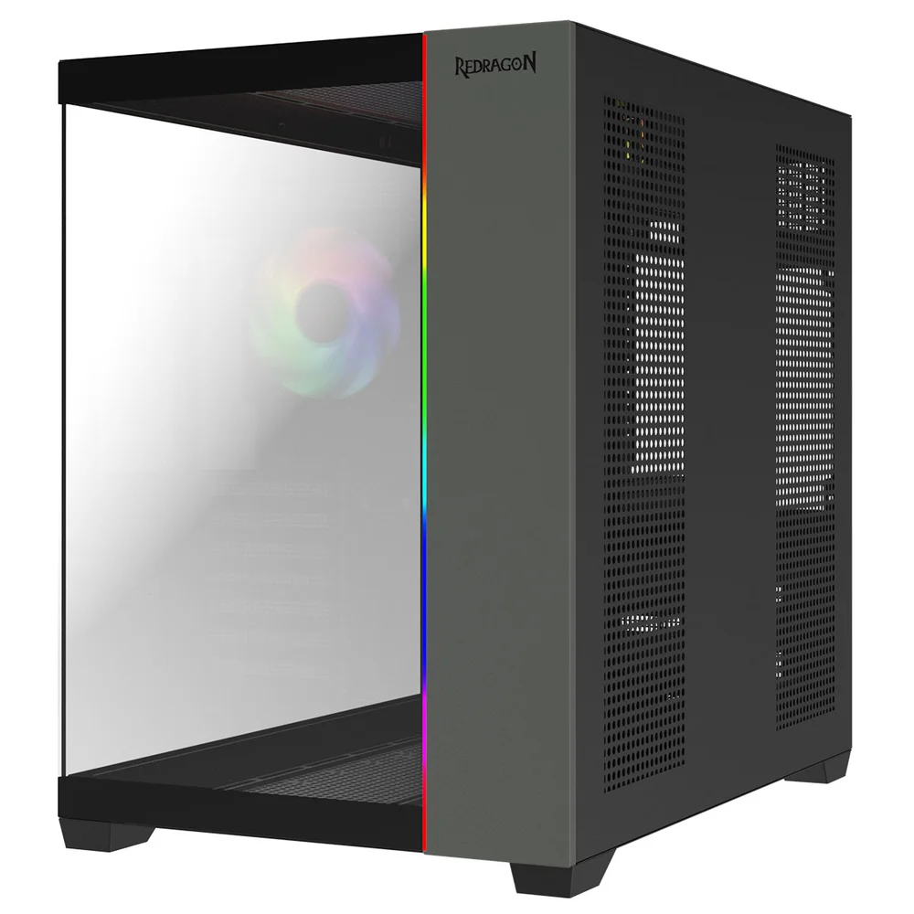 Gabinete Gamer Mid Tower Sem Fan Sem Fonte Ca-614b Tesseract RGB Preto Redragon Gabinete Gamer Mid Tower Sem Fan Sem Fonte Ca-614b Tesseract RGB Preto Redragon