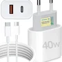 Carregador Tipo C Turbo 40w Porta Dupla + Cabo Usb C, Compatível Com Todos Dispositivos, Android Samsung, Motorola, Xiaomi, Iphone 15/16 Ios Linha Pre