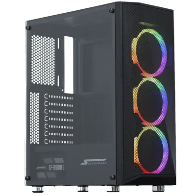 Gabinete Gamer Superframe Flow, Mid Tower, RGB, Vidro Temperado, Atx, Black, Sem Fonte, Com 3 Fans